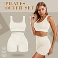 thumbnail image 2 of Lsupdaol 4 Pcs Women's Workout Sets Pilates Exercise Outfit Ribbed Scoop Neck Sports Bra Shorts Leggings Gym Clothes Set, 2 of 12