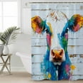 thumbnail image 2 of Extra Long Shower Curtain 72x96 Inch, Country Cow Shower Curtain Waterproof Bathroom Decor Colorful Abstract Animals Wooden Grain Fabric Bath Curtain Set Accessories with Hooks, 2 of 6