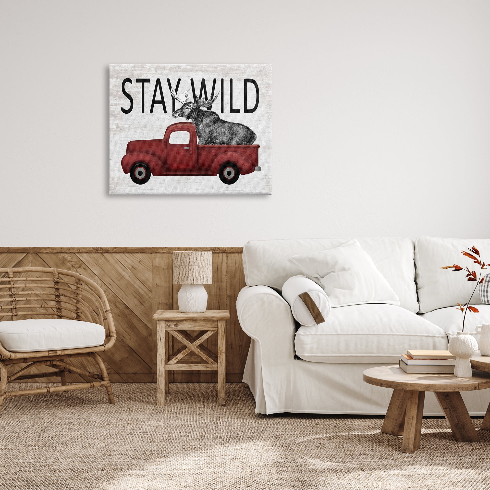Stupell Industries Stay Wild Moose Antique Red Pickup Truck Graphic Art Gallery Wrapped Canvas Print Wall Art, Design by Lettered and Lined
