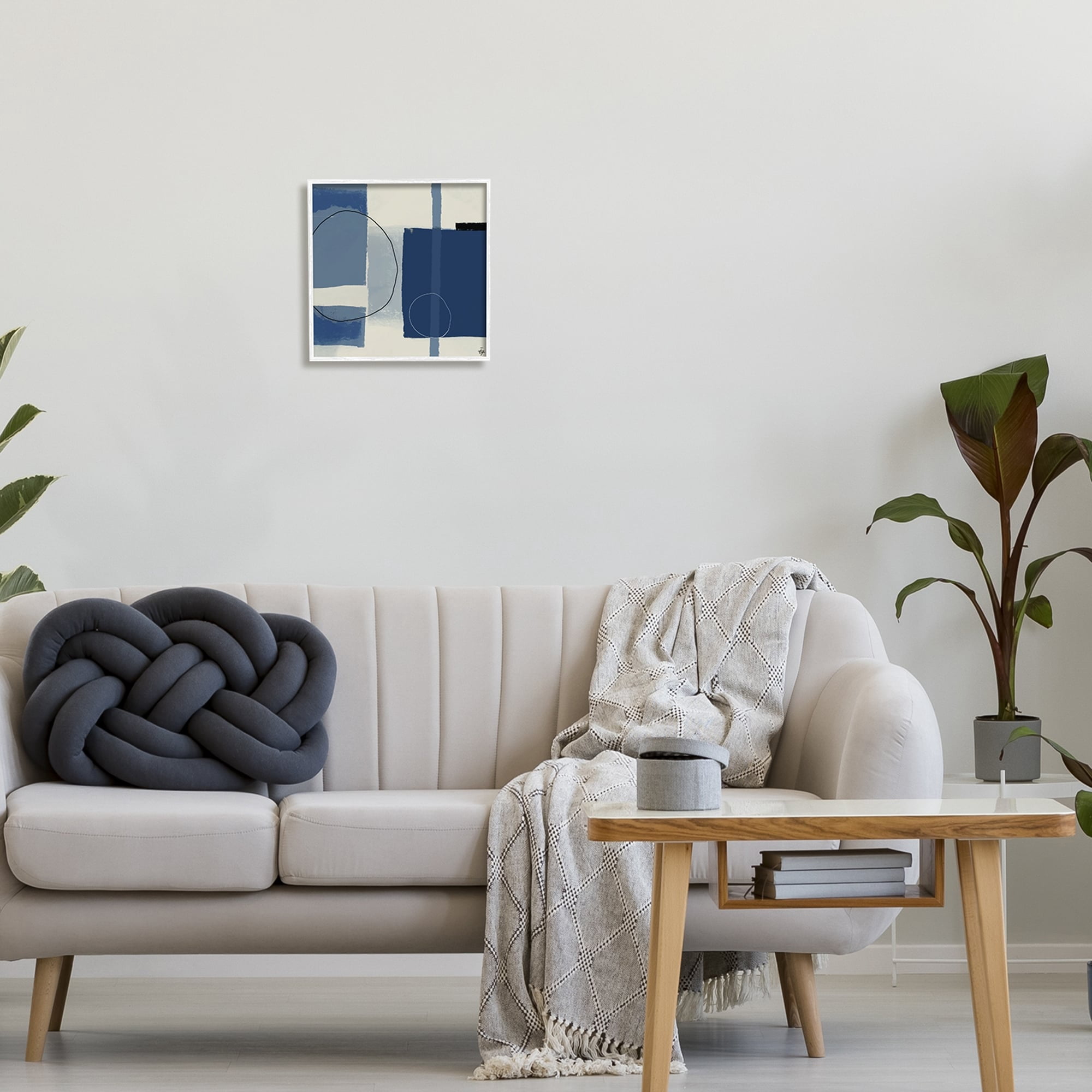 Stupell Industries Bold Blue Abstract Geometric Shapes Circles Squares Painting White Framed Art Print Wall Art, Design by Elizabeth Hale