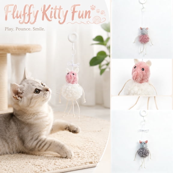 NookHive Bungee Mouse Door Hanging Toy - Interactive Cat Toys with Elastic String, Hangs on Door Frame, Relieves Boredom, Catnip Infused for Swinging Play,Gray