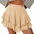thumbnail image 4 of RYRJJ Flowy Shorts for Women Casual Boho Ruffle Tiered Skorts Elastic High Waist Mini Skirts Golf Tennis Crochet Shorts(Beige,L), 4 of 5