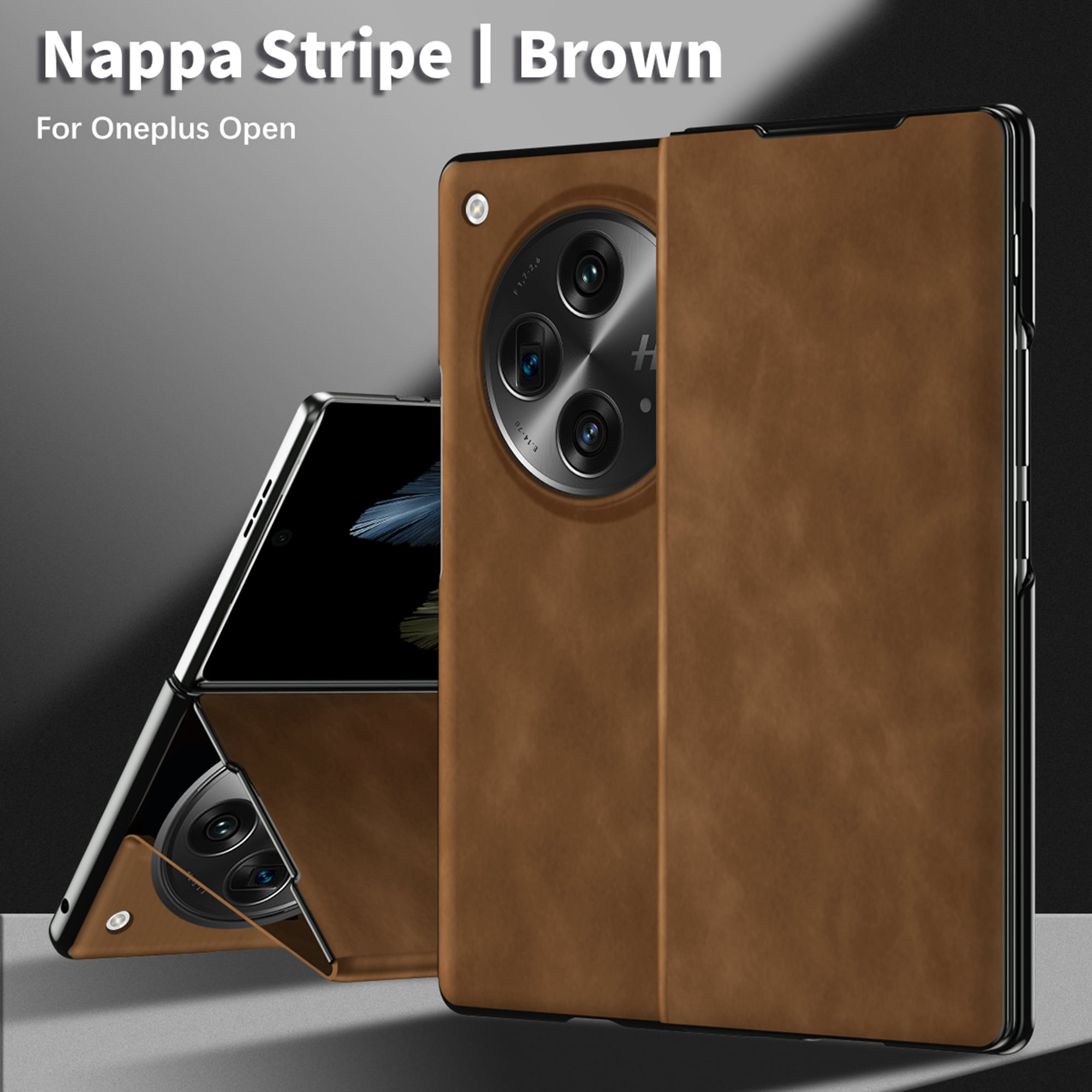 for One Plus Open/Oppo Find N3 Case, Premium Leather Shockproof Case Magnetic Closure Kickstand Folio Protective Phone Cover with Window View For One Plus Open/Oppo Find N3,Brown