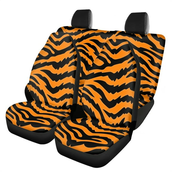 Jeiento Tiger Texture Car Seat Covers Full Set of 4 Front Seat Protector and Rear Bench Back Seat Cushion Covers Interior Auto Accessories Fit for Most Cars Van Truck Sedan