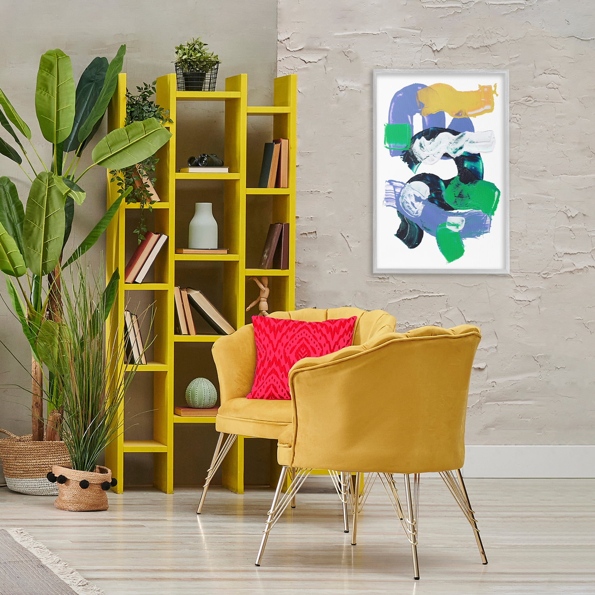 Stupell Industries Curved Paint Strokes Abstract Painting Gray Framed Art Print Wall Art, 20 x 30