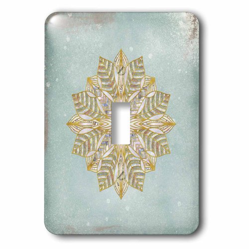3dRose, Wintry Artistic Blue and Gold Snowflake Mandala , single toggle switch