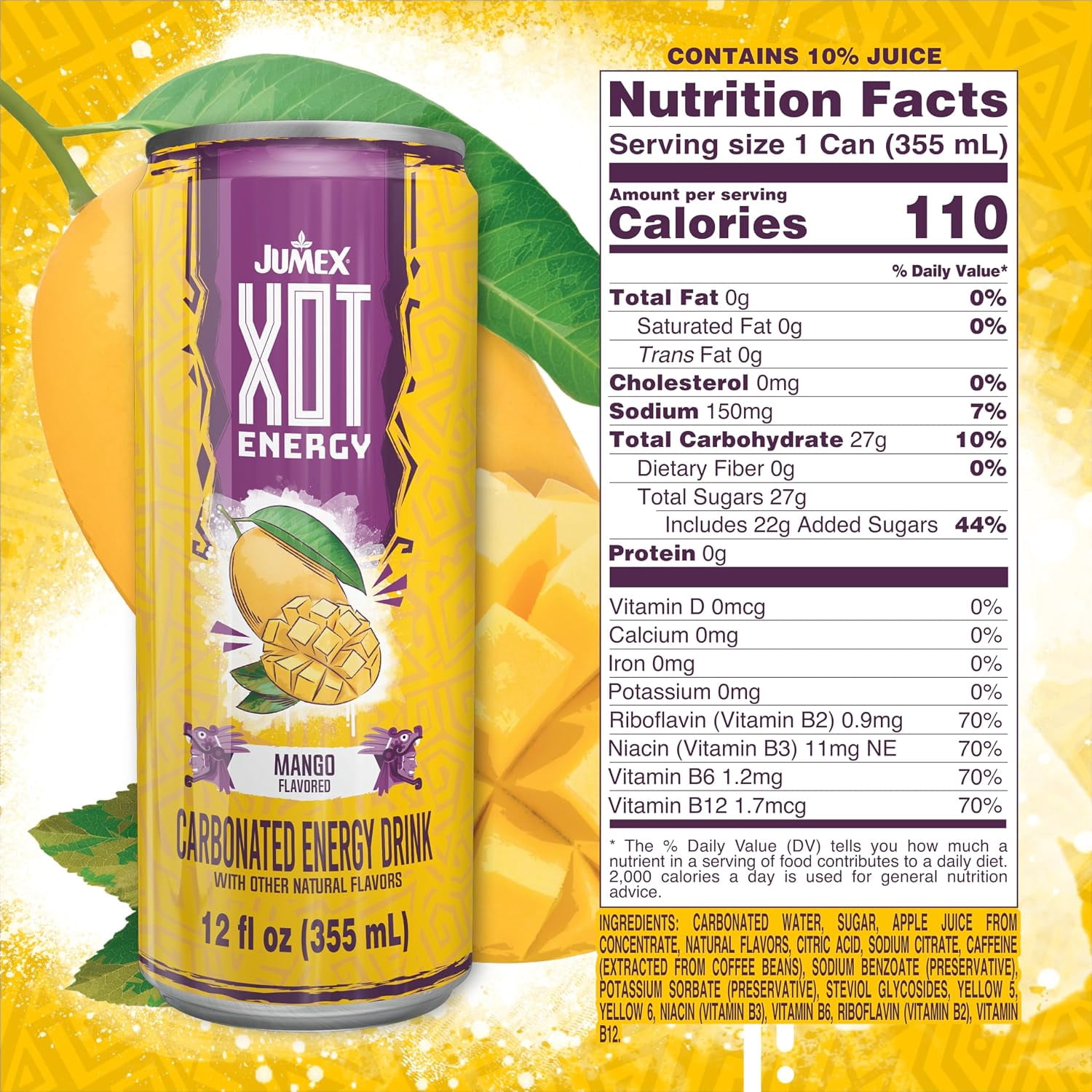 (12 pack) Jumex XOT Mango Sparkling Energy Drink, 12 fl oz