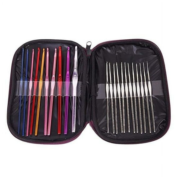Crochets en Aluminium Ensemble d'Aiguilles à Tricoter avec Étui (Multicolore) - 22 Pcs