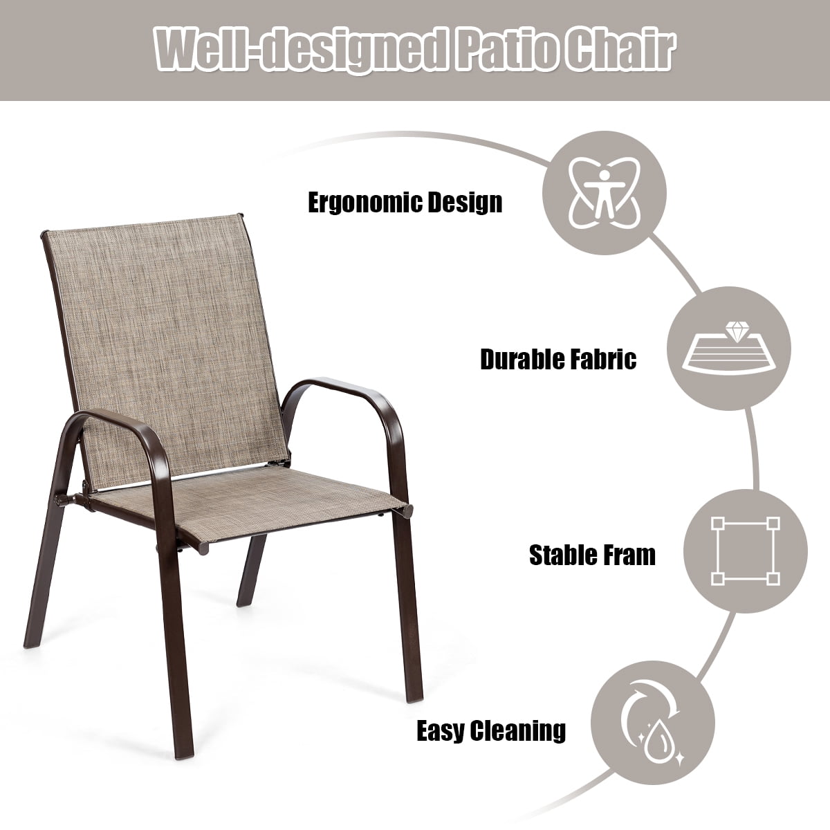 Costway 4PCS Patio Chairs Dining Chair W/Armrest Gray
