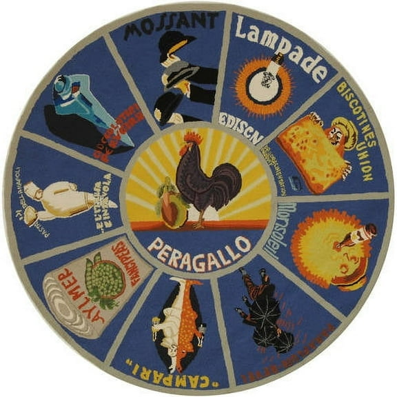 SAFAVIEH Chelsea Vintage Rooster Wool Area Rug, Blue, 3' x 3' Round