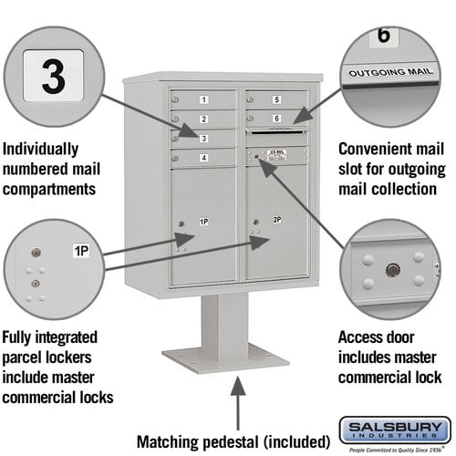 Salsbury Industries Pedestal Mounted 6 Units 9 Door Front Load 4c Horizontal Cluster Box Unit With 2 Parcel Locker Walmart Com Walmart Com
