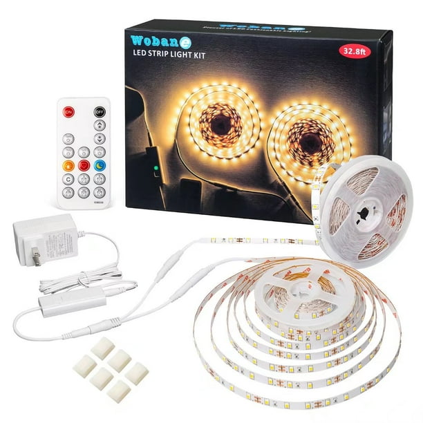 Wobane Warm White Led Strip Light Dimmable Kit With Remote Control Bright 600 Leds 3000k 32 8ft Com Wobane Warm White Led Strip Light, Dimmable Led Light Strips Kit
