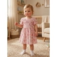 thumbnail image 5 of BemeyourBBs Kids Toddler Baby Girl Summer Smocked Dress Cute Little Girl Sundress Short Sleeve Square Neck Pleated Flower Print Casual Princess Party Dress Clothes, 5 of 9