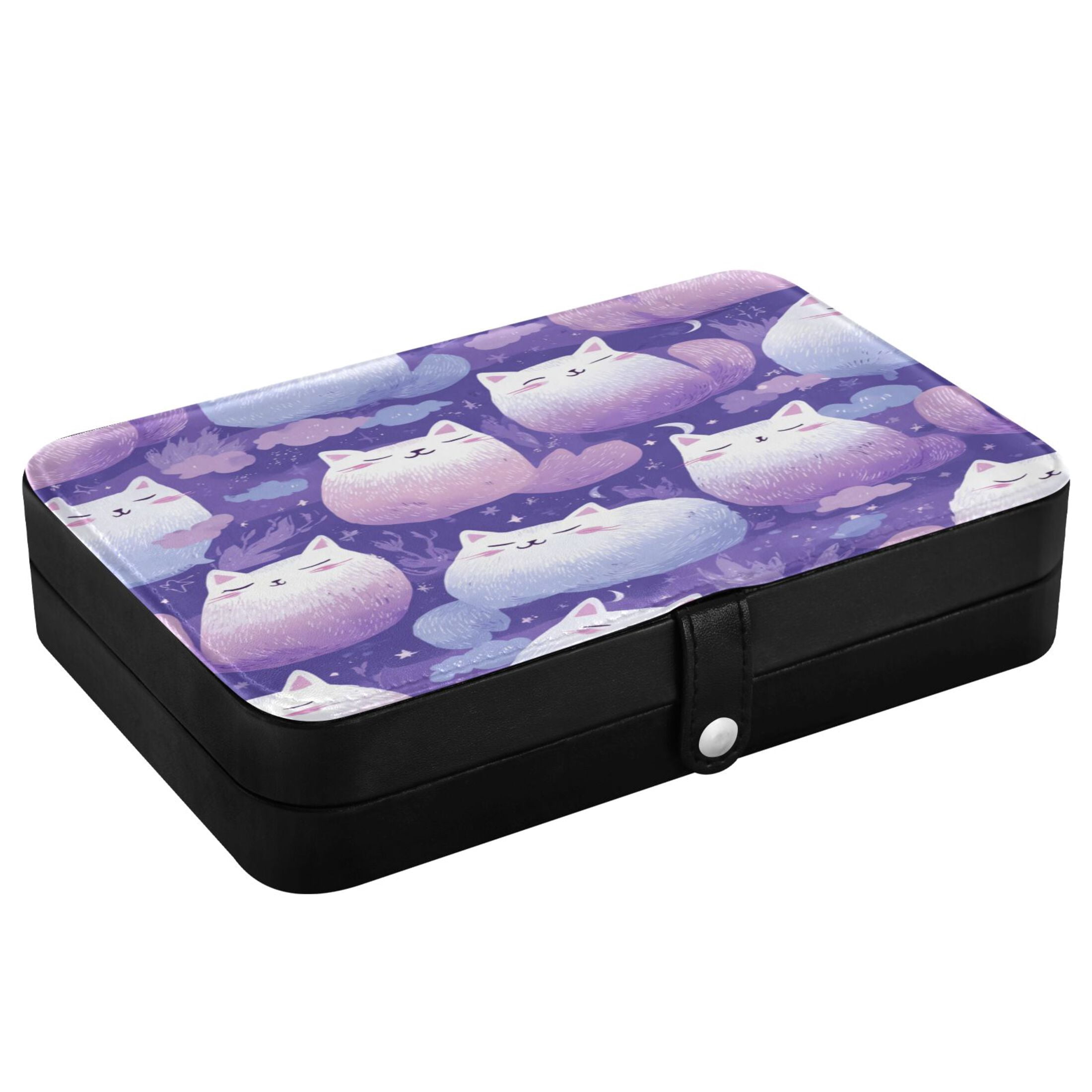 Leather Jewelry Box Rectangular 8.27x5.5x1.78In Travel Jewelry Storage Earrings Necklace Bracelet Watch Brooch Storage Purple Cat