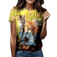 thumbnail image 1 of TSADFHJI Hauts de Noël pour Femmes Décontracté Col Rond Imprimé Animal Manches Courtes T-Shirt Haut S Jaune, 1 of 5
