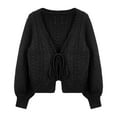 thumbnail image 5 of Arlun Womens Tie Front Bow Cardigan Sweaters Cropped Solid Color Cable Knit Cardigans Trendy Fall Winter Loose Comfortable Long Sleeve Outerwear 2025 Black M, 5 of 6