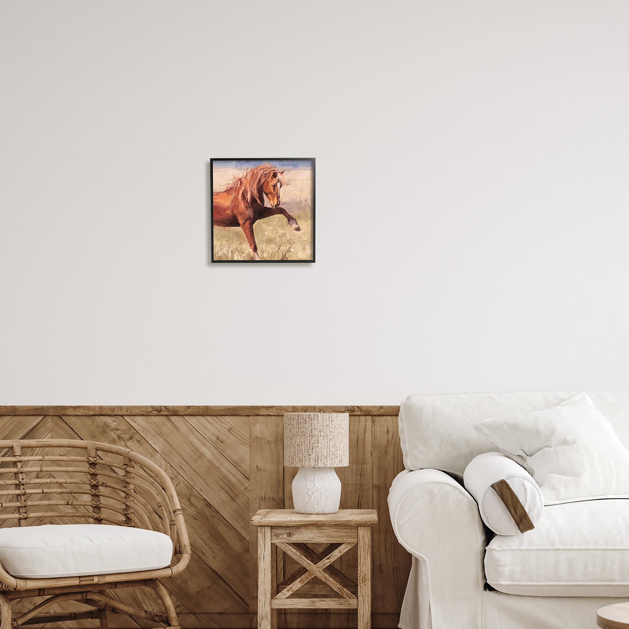 Stupell Industries Modern Red Stallion Animals & Insects Painting Black Framed Art Print Wall Art, 12 x 12