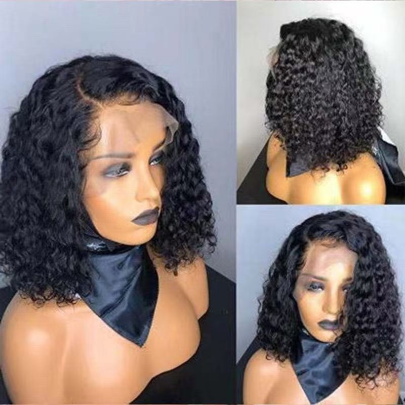 European and American women's small roll synthetic short wig black fluffy natural fashion front lace full head cover Wigs