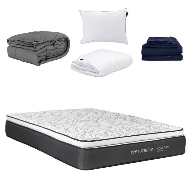 Colchon Queen Size Trini+Almohada One+Protector Cloud+Sabanas Softy+Edredon Homy