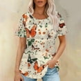 thumbnail image 7 of Loose Summer Tops for Women Oversized Short Sleeve Floral Shirt Trendy Casual Pullover, Beige, S, 7 of 7