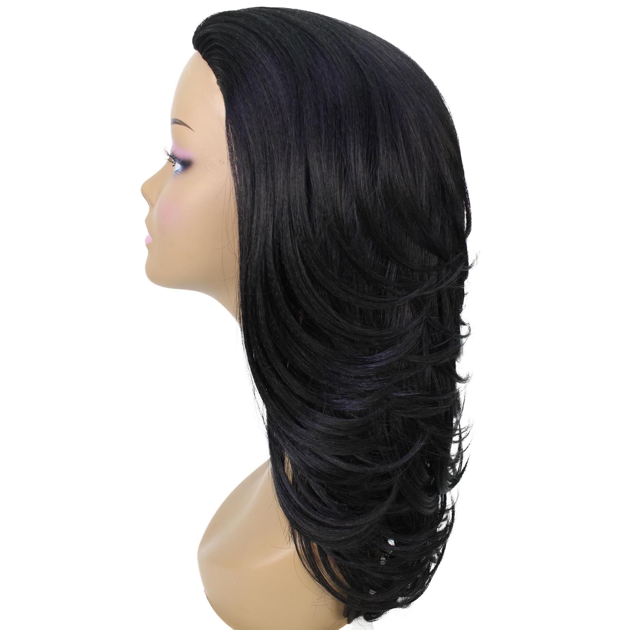 LUXLUXE Leal Curly Layered 18.5 in Long Half Wig Mix Human Hair and Synthetic Fibers