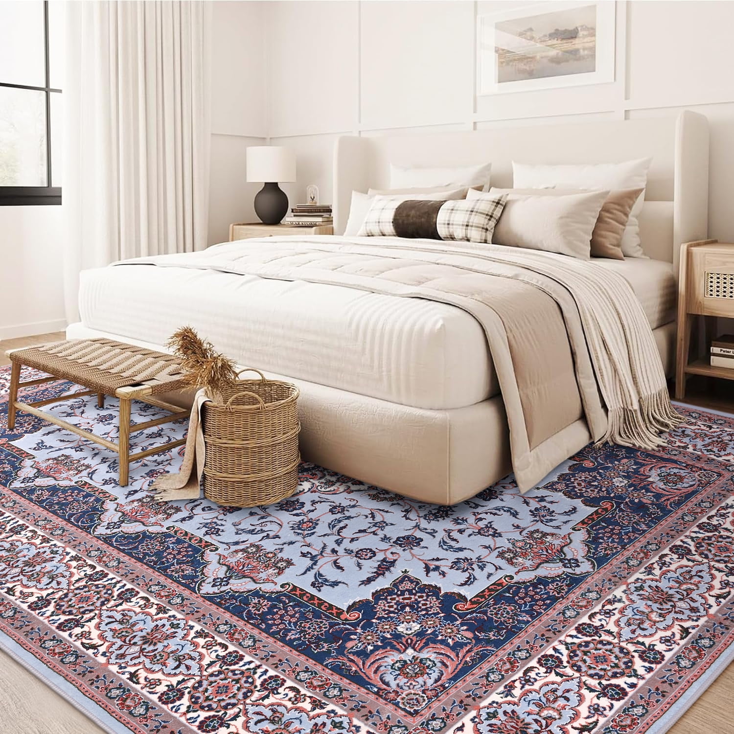 Lochas Vintage Accent Rugs Distressed Print Area Rug Low Pile Carpet for Living Room Bedroom Home Decor,Blue,4'x6'