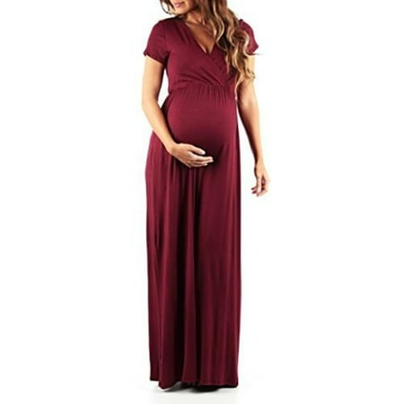 Pregnant Dress for Women V neck Short Sleeve Long Maxi Maternity Photography Prop Summer Casual Loose Full-Length (Best Post Pregnancy Dresses)