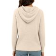thumbnail image 3 of Women's Hooded Cardigan Sweater Long Sleeve Button Front Knit Casual Open Front Cardigans with Drawstring Beige XL, 3 of 5