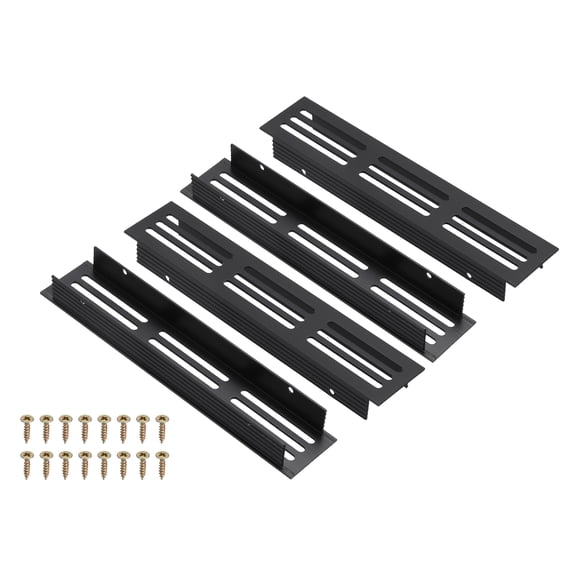 Uxcell 4 Pcs Door Air Vent Cover, 6 x 1.2 (Outer Dimensions) Inch Aluminum Louvered Ventilation Grille Rectangle Toe Kick Vent with Mounting Screws for Shoe Cabinet Wardrobe, Black