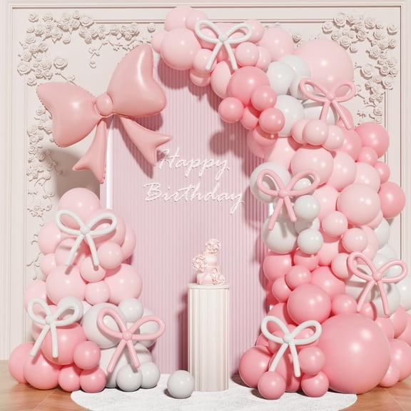 149 Pcs Pink and White Bow Balloon Garland Arch Kit for Birthday Wedding Bridal Baby Shower Bachelorette Party Decorations