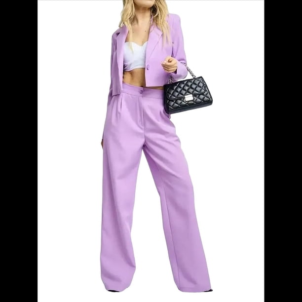 Conjuntos de 2 Piezas para Mujer: Blazer Elegante, Chaqueta, Pantalón Recto de Cintura Alta, Conjunto Informal de Negocios. Púrpura XXL