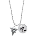 thumbnail image 1 of Delight Jewelry Silvertone Caduceus - LPN Silvertone Script Initial Disc - N - Charm Necklace, 20"+3", 1 of 4