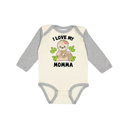 

Inktastic Cute Sloth I Love My Momma with Green Leaves Gift Baby Boy or Baby Girl Long Sleeve Bodysuit