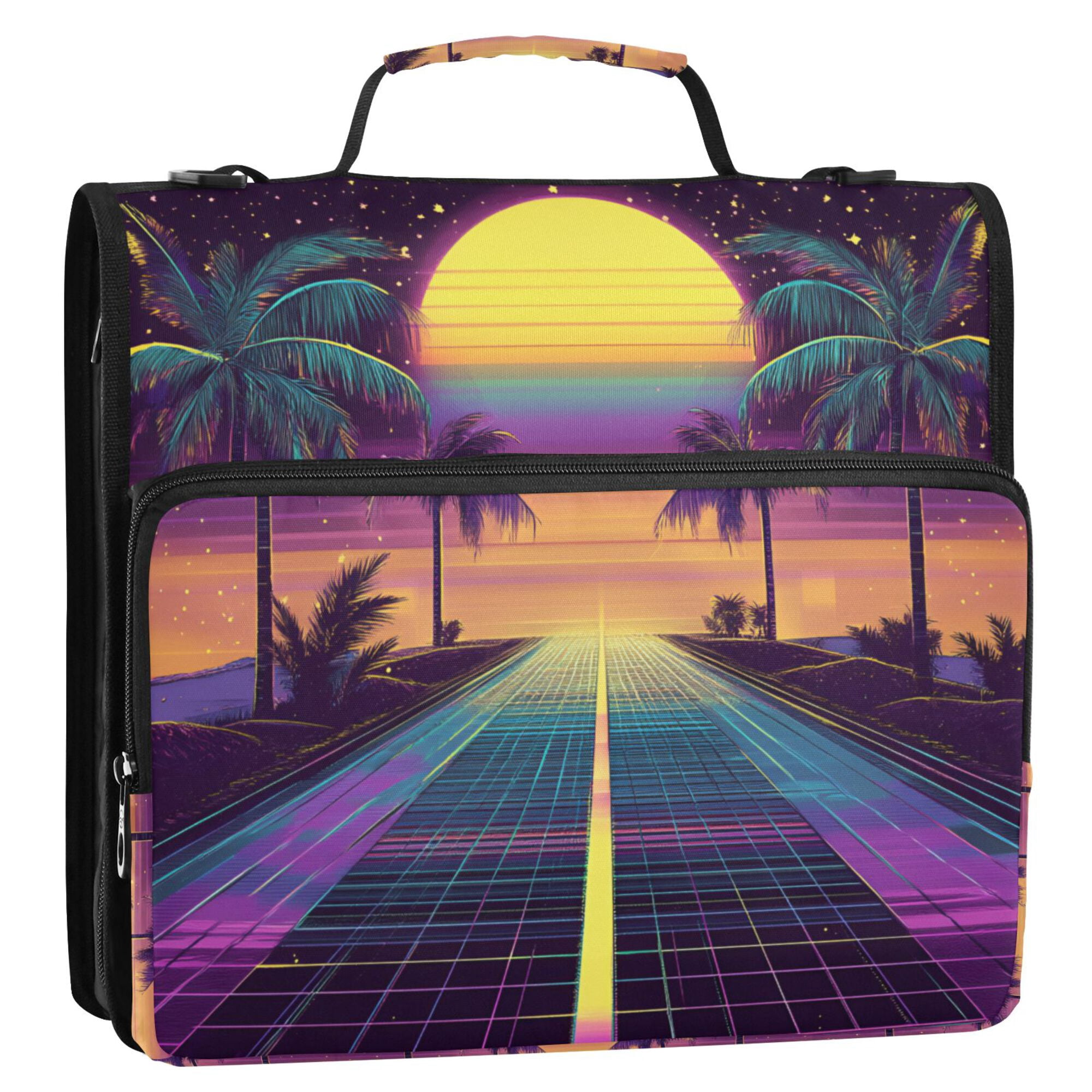 FORMRS Zipper Binder with Shoulder Strap 2-inch Ring 500 Sheet Capacity File Bag, Neon Road