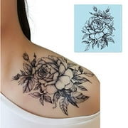 DaLin 4 Sheets Temporary Tattoos for Men Women Flowers Collection (Black Rose)
