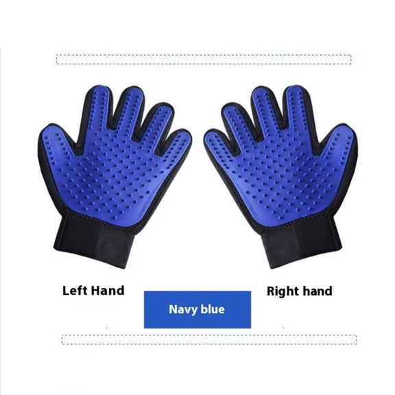 Hair Removal & Bath 255 Silicone Tips Grooming Glove Set for Dogs & Cats, Navy Blue (2 Pack)