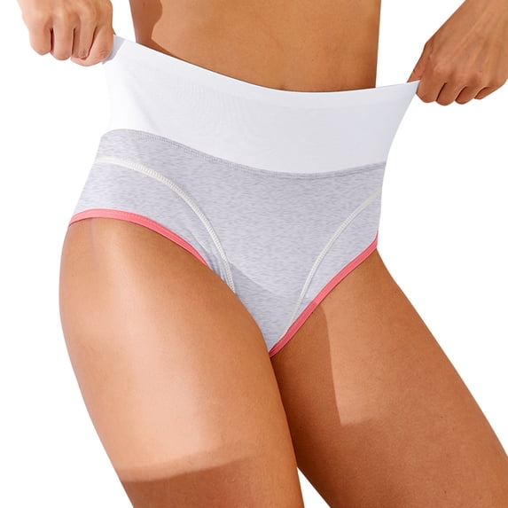 Alun Plus Size Stretch High Waisted Women's Panties Solid Color Thin Breathable Daily Underwear Ladies Comfortable Soft Color-Block Everyday Briefs Grey L