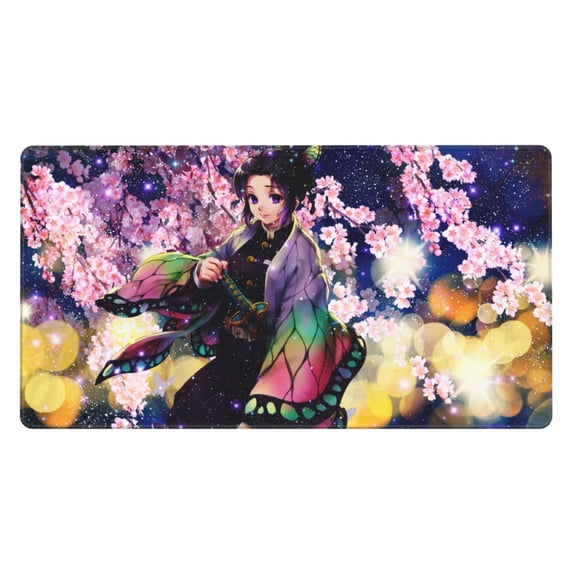 Extra Large Gaming Mouse Pad Non-Slip Rubber Demon Slayer Kochou Shinobu Mousepad with Stitched Edges Desk Pad Mat for Office Home 15.8x29.5 in
