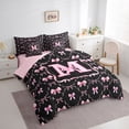 thumbnail image 2 of Manfei Black Pink Monogram Letter M Twin Bedding Sets 7-Piece for Girls Women,Kids Teens Shabby Chic Ribbon Bow Knot Bedding Comforter Set,Pink Reversible,Super Cozy Room Decor, 2 of 7