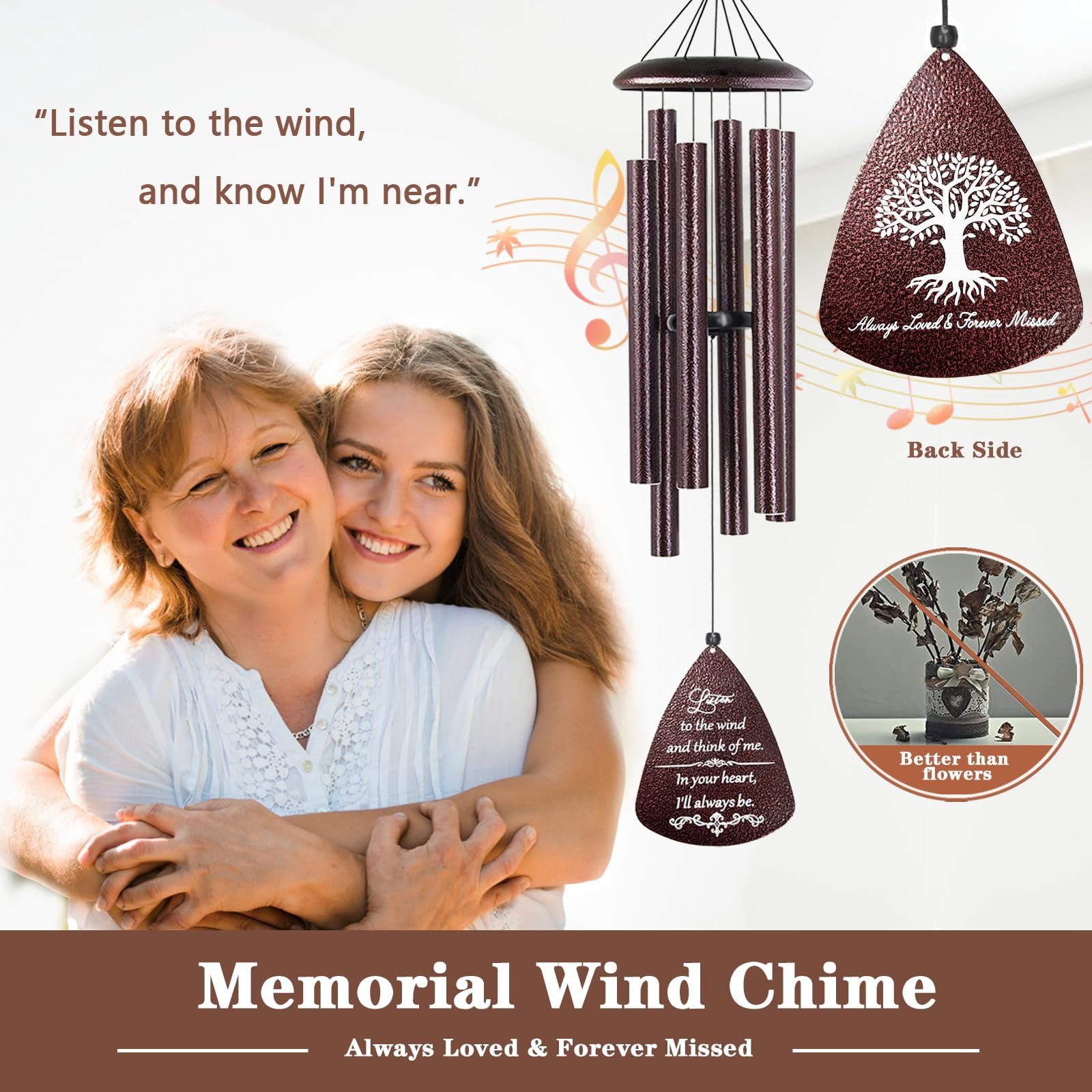 Sympathy Wind Chimes For Outside  32'' Memorial Loss Of Loved One Gifts Mother Father Bereavement Gift In Memory (bronze)