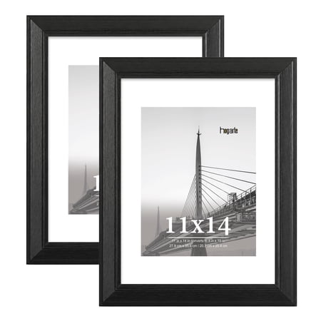 hogarte 11x14 Wooden Picture Frames Set of 2, with 8x10 Mat, Black