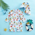 thumbnail image 2 of Krdevn Baby UPF50+ Long Sleeve One Piece Rash Guard Swimsuit with Matching Neck Flap Sun Hat Summer Pineapple Watermelon Stripe Print Swimwear Size:2-3 Years, 2 of 4
