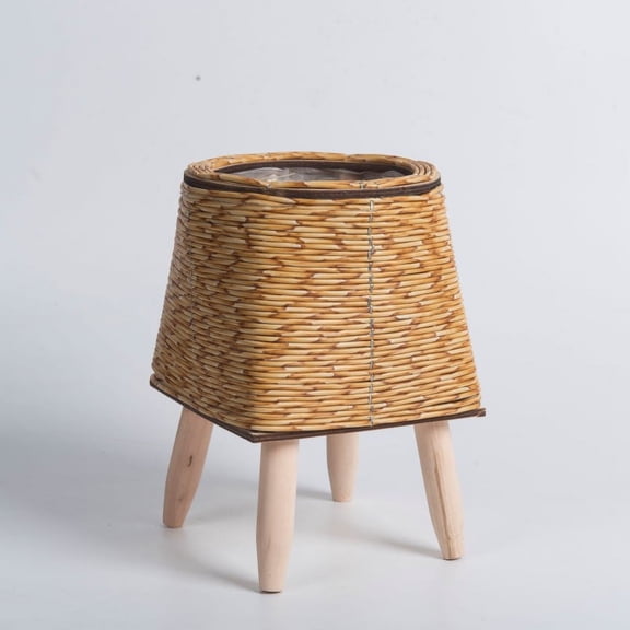 Flower Planter Basket Weaving Wood Flower Pot Indoor Planter Decor With Stand