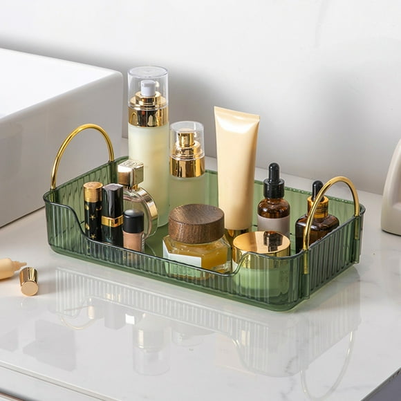 Caja de almacenamiento de cosméticos de plástico transparente con asas, organizador de encimera de baño de 11.8x6.7x4.5in, estante de lavabo transparente de 1L de capacidad para artículos de