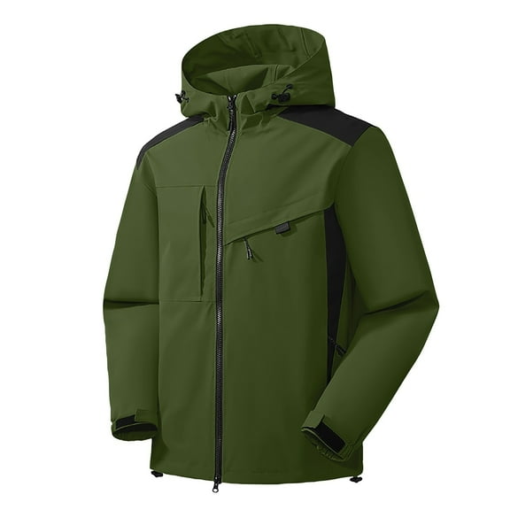 WTOBBY Women's Solid Color Hooded Long Sleeved Windbreaker for Mountaineering Sports, Waterproof Jacket and Top for Outdoor Adventures,Army Green L