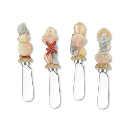 

Mr. Spreader 4-Piece Shells on Beach Hand Painted Resin Handle with Stainless Steel Blade Cheese Spreader/Butter Spreader Knife Assorted