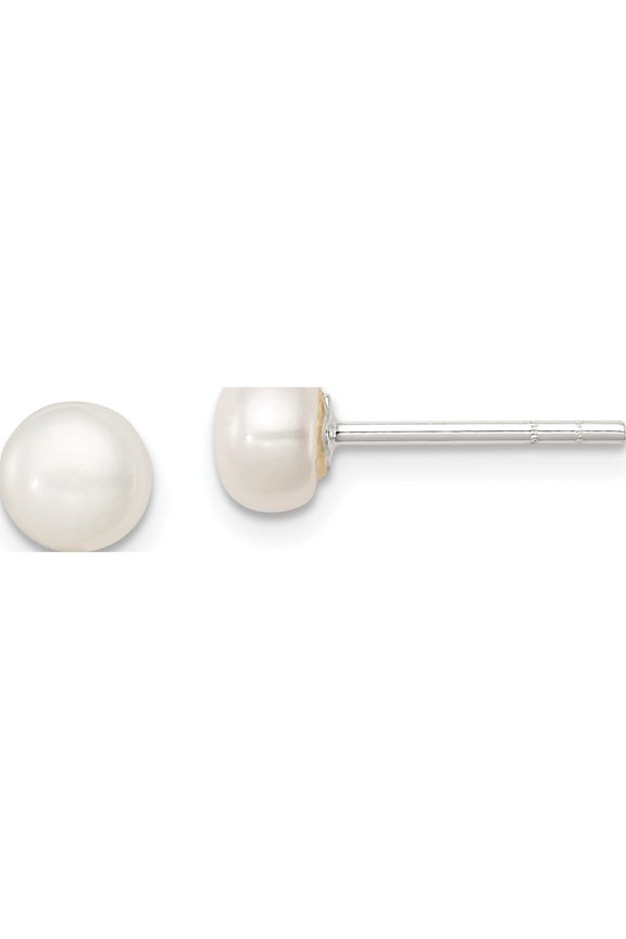 Sterling Silver White Fw Cultured Pearl 5-6mm Button Earrings Made In Thailand qe2036