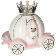Baby Aspen Ceramic Porcelain Princess Carriage Piggy Bank, Perfect Baby Shower Gift or Room Decor, Pink/Silver/White