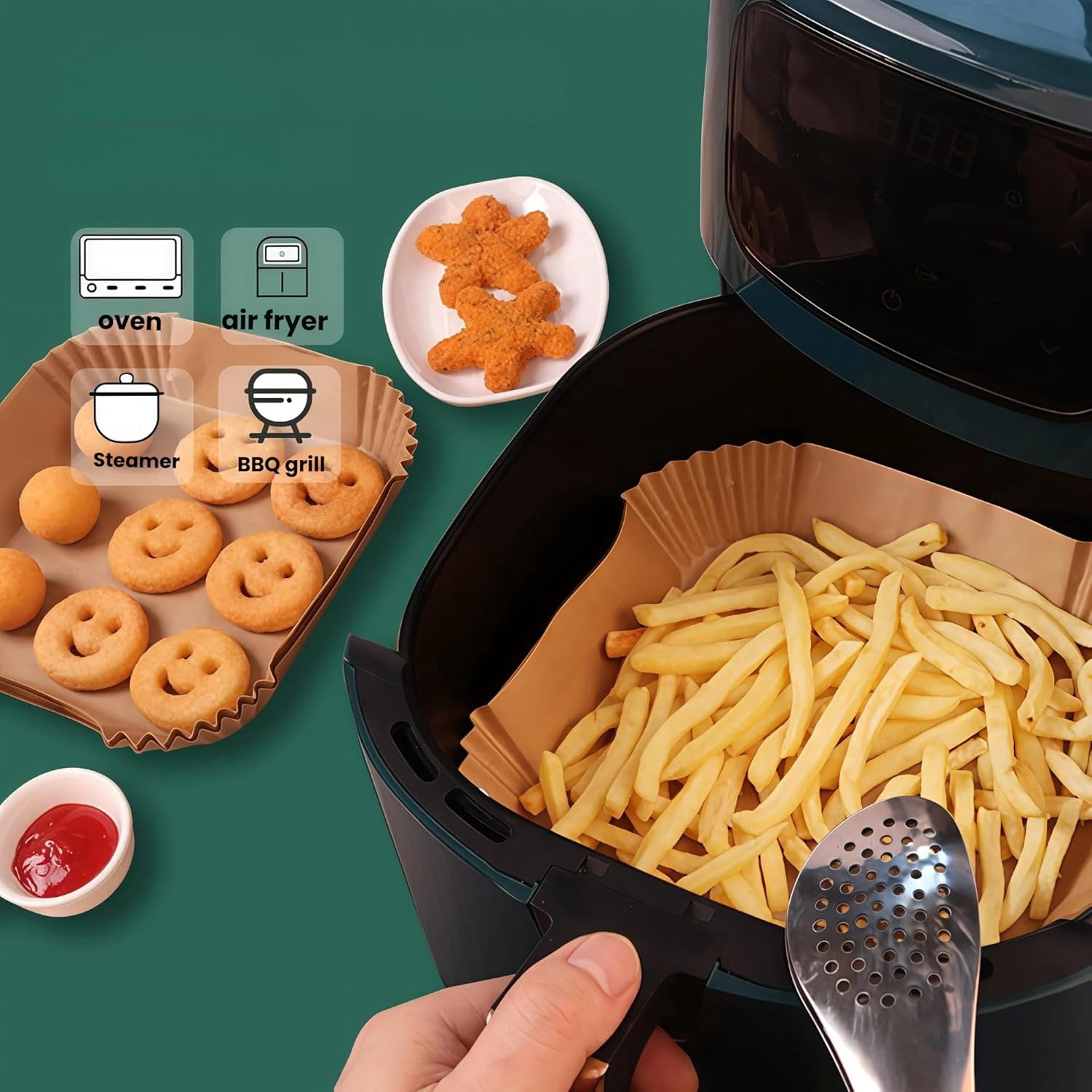 200 PCS Square Air Fryer Paper Liners Disposable, 6 x 6 ''Non-stick Oil Resistant Air Fryer Parchment Paper Liners, Waterproof, Airfryer Liners for Baking, Roasting Microwave,Oven & Basket