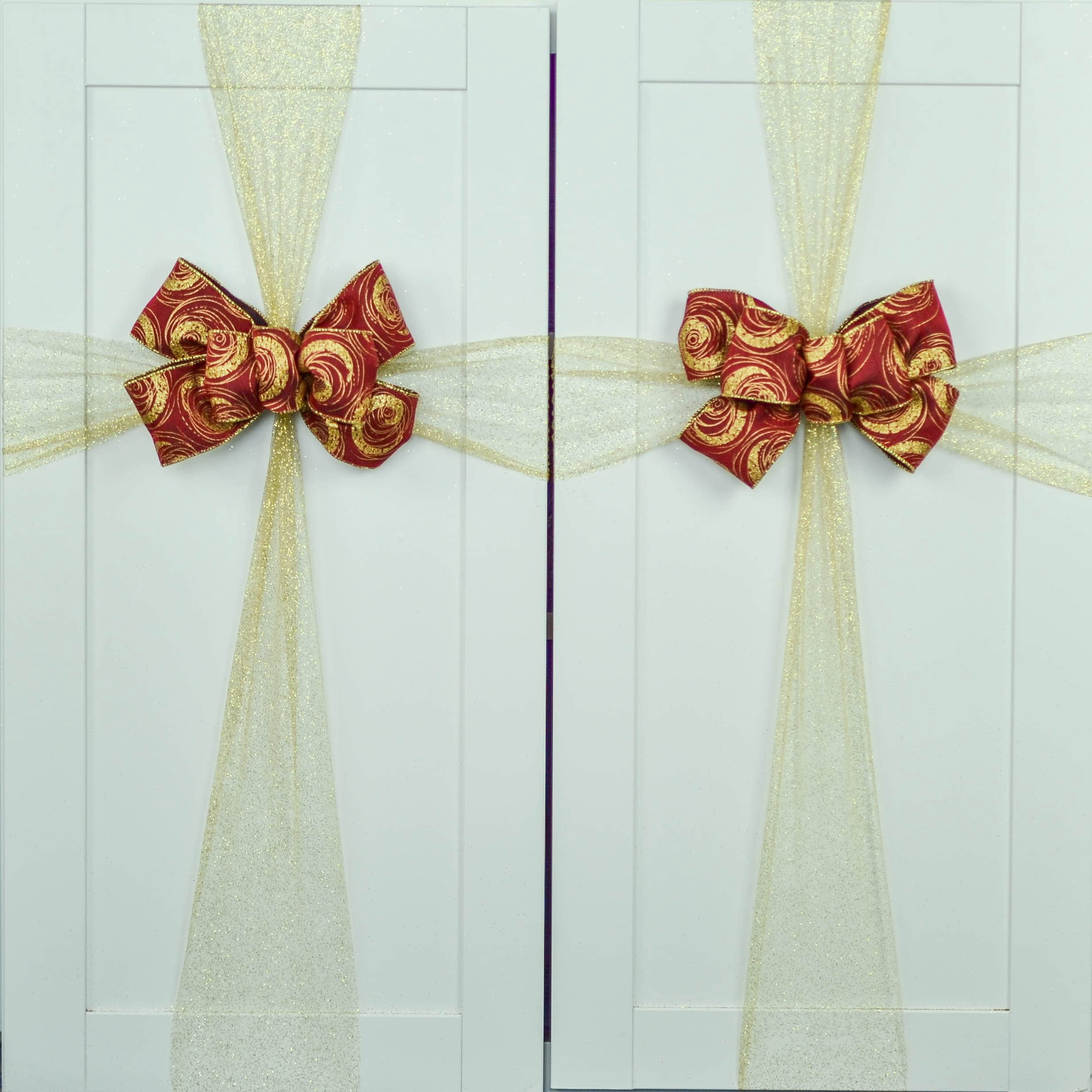 Burgundy Christmas Wreath - Traditional Christmas Decorations Maroon Mesh Holiday Door Decor - Gold Ivory Cream